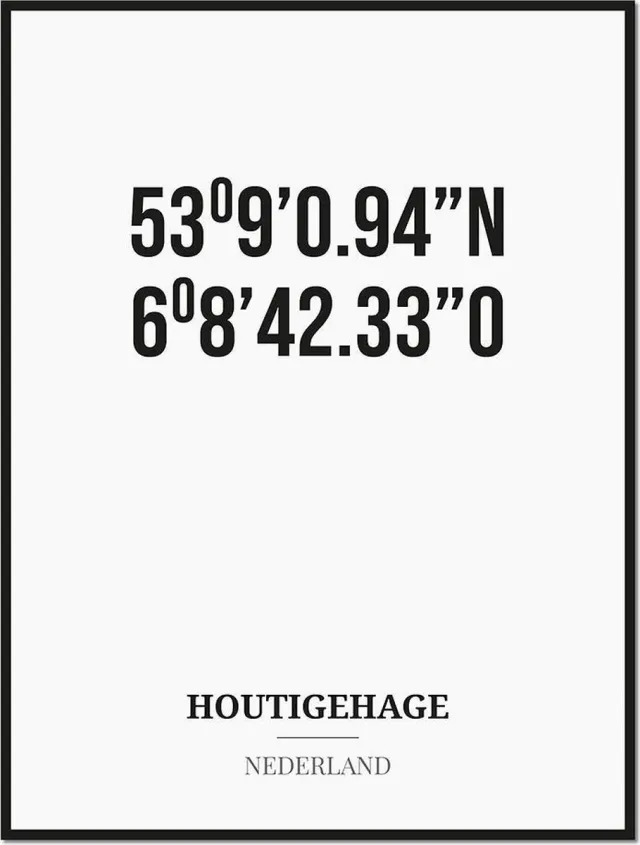 Studio216 Poster/kaart HOUTIGEHAGE met coördinaten zwart, wit