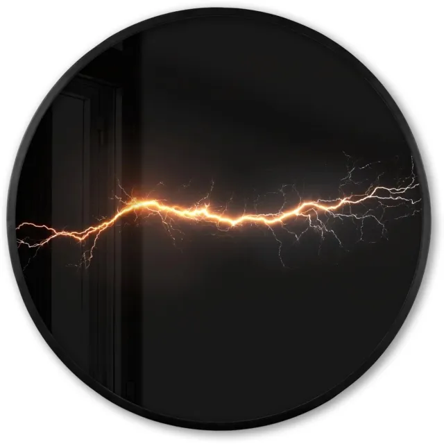 FrameYourWall Poster in lijst Rond - Fotolijst 80x80 cm - Posters - Gaming - Oranje - Bliksemflits - Licht - Ronde posterlijst zwart - Decoratie - Wanddecoratie woonkamer - Muurdecoratie slaapkamer Vonken