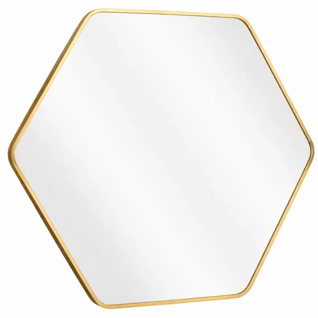 LUXALIVING Wandspiegel Goud 70x80 cm – Gouden Spiegel – Hexagon Zeshoekige Wandspiegel – Badkamer & Woonkamer