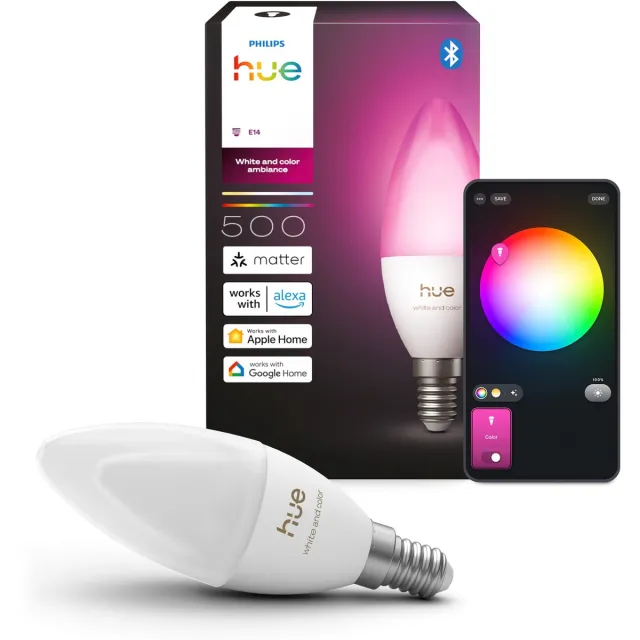 Philips Hue LED kaarslamp - E14 fitting - bevat 1 lamp - aanpasbaar wit en gekleurd licht - slimme verlichting