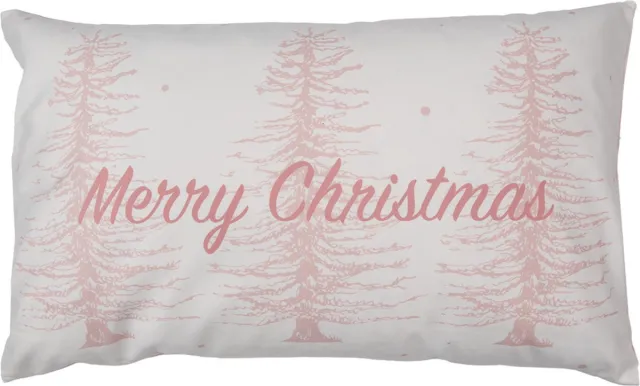 Clayre & Eef Kussenhoes 30x50 cm Roze Wit Polyester Rechthoek Kerstbomen Merry Christmas Sierkussenhoes