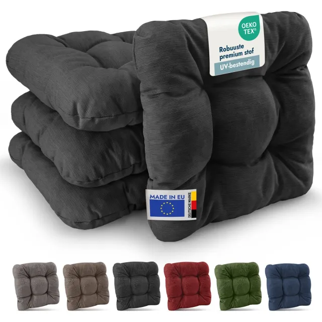 Beautissu HighLux SK Set van 4 Premium Stoelkussen 40x40 cm Antraciet Robuust Zitkussen UV-bestendig 8 cm Dik Indoor & Outdoor Tuinkussen Balkon Antraciet 4x