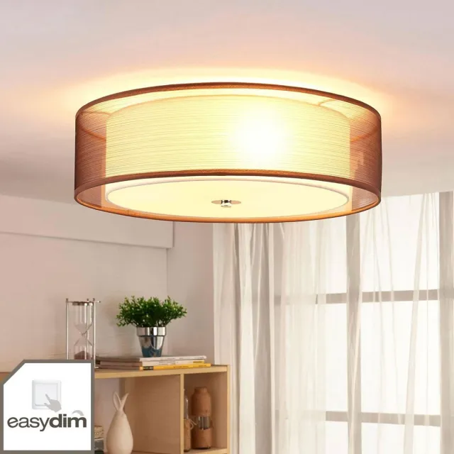 Lindby plafondlamp - 3lichts - stof, metaal, glas - H: 14.5 cm - E27 - bruin, wit, chroom