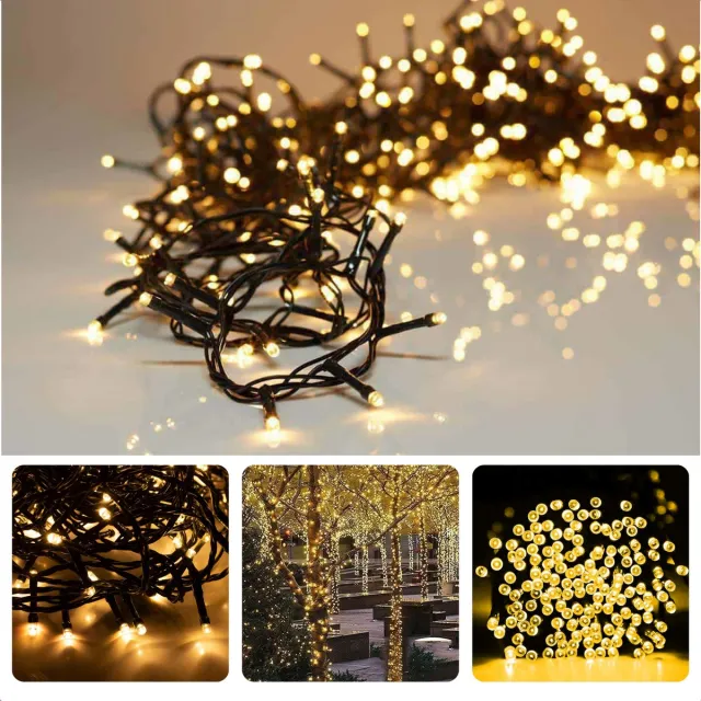 Cheqo Kerstverlichting - Kerstboomverlichting - Kerstlampjes - Sfeerverlichting - LED Verlichting - Voor Binnen en Buiten - Tuinverlichting - Feestverlichting - Lichtsnoer - Microcluster - 560 LED's - 11M - Extra Warm Wit - Timer - 8 Lichtfuncties