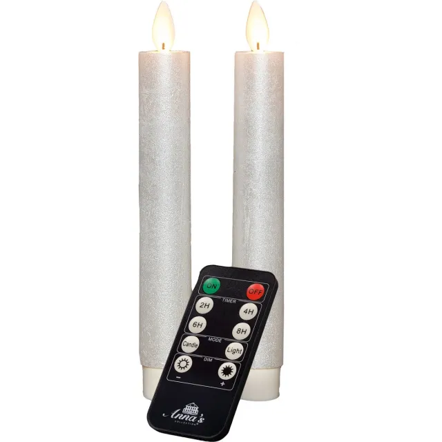 Anna's Collection LED dinerkaarsen - 2x st - parel wit - 18 cm - met afstandsbediening Ivoorwit
