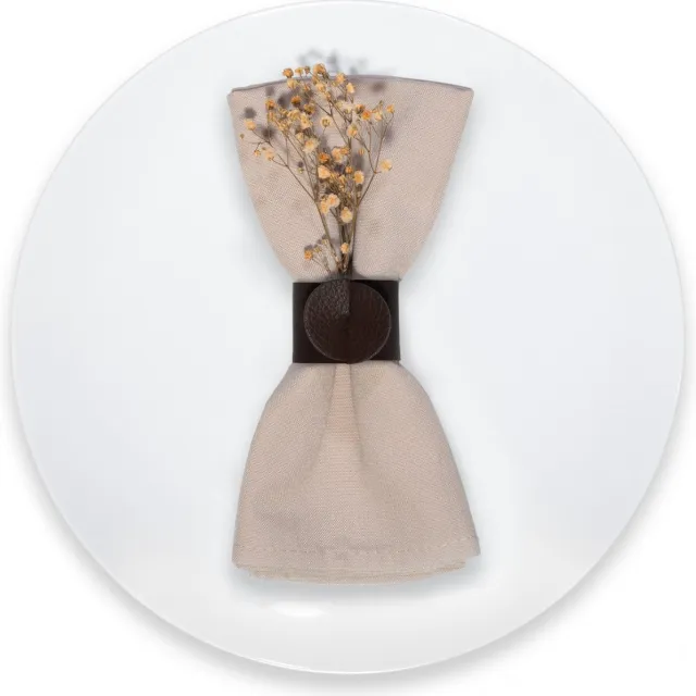 SKINNATUR Servetringen Set van 12 – Donkerbruin (Coffee Bean) – Ø 4 cm – Gerecycleerd Leer – Servethouders voor Tafeldecoratie