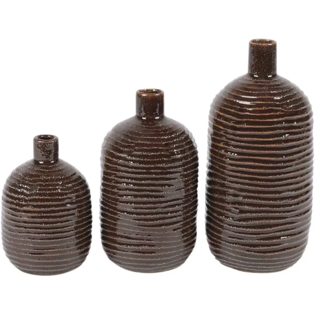 Rasteli Vaas - keramiek - bruin - D9 x H13 cm - 3 stuks