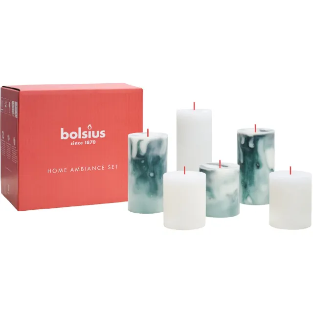 Bolsius Marmer kaarsen set - Marble - Malachite Green - 6 stuks