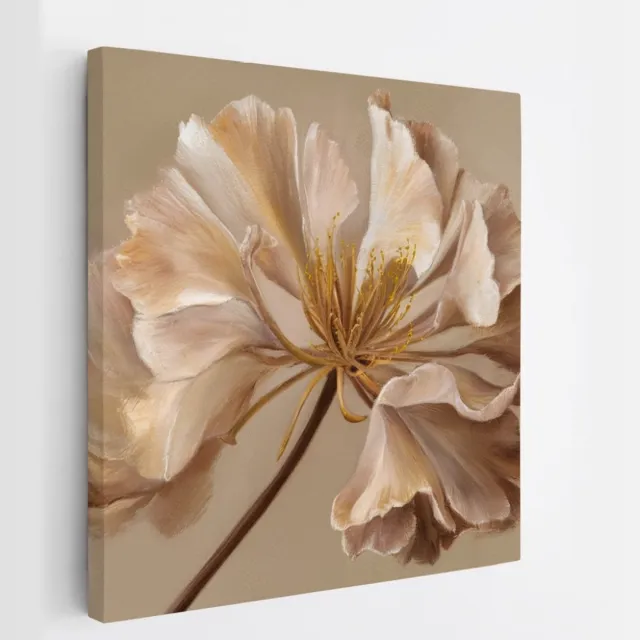 Saammp Canvas Schilderij - Botanische bloem - beige - Natuur - Abstract - 30x30 - Foto op canvas - Wanddecoratie - Muurdecoratie Woonkamer - Kantoor Decoratie Multicolor