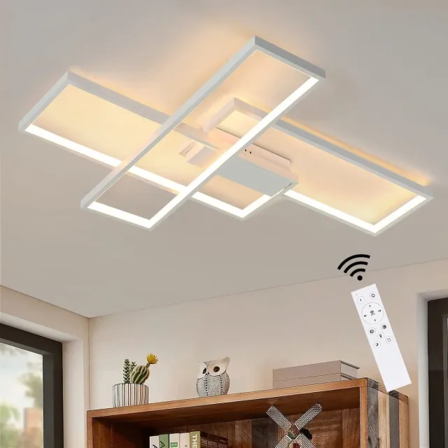 NETTLIFE LED Plafondlamp - wit - Vierkant - 65cm Dimbaar woonkamerlamp met afstandsbediening - Modern 65W keukenlamp - voor keuken | slaapkamer