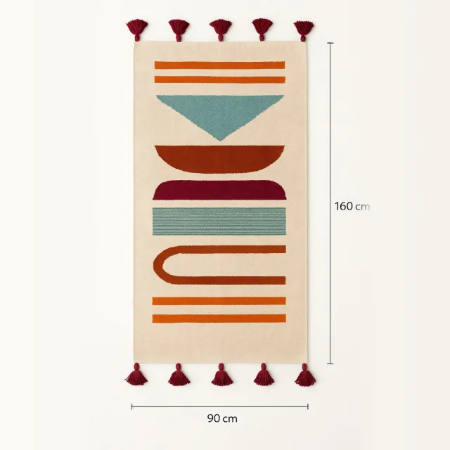 Kelima Handgemaakt Kelim Vloerkleed – Wol – 90 x 160 cm – met Kleurrijk Geometrisch Design Creme