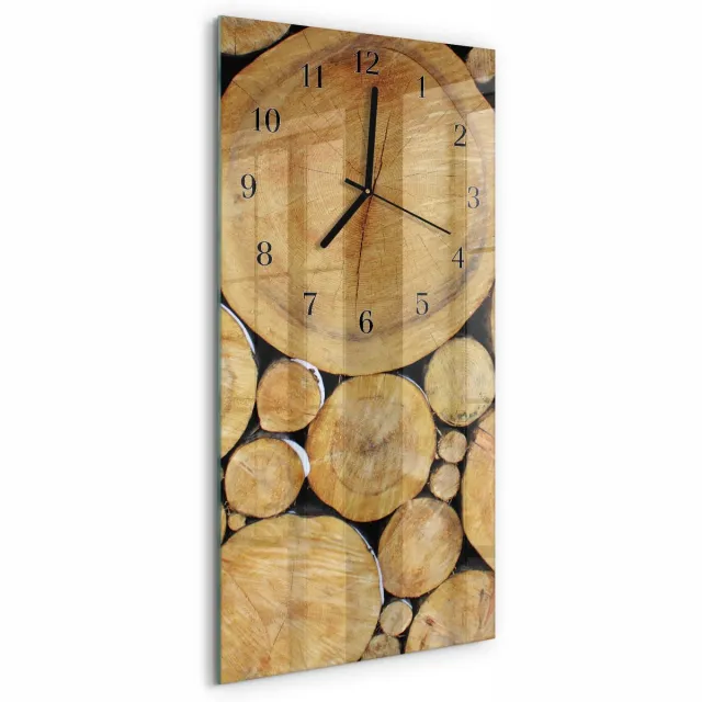 TULUP Wandklok - Hout Decoratieve Glazen Klok - 30x60 cm - Bruin Glazen Wandklok Design - Zwarte Handen - Rechthoekige Wandklok - Klok Glas Met Opdruk - Moderne Wandklok Glas Bruin - Hout