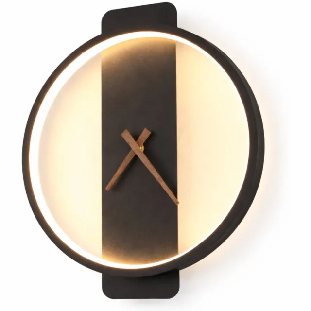 LUXALIVING LED Wandklok Zwart – LED-verlichting via netstroom (stekker) – Klokmechanisme op batterij