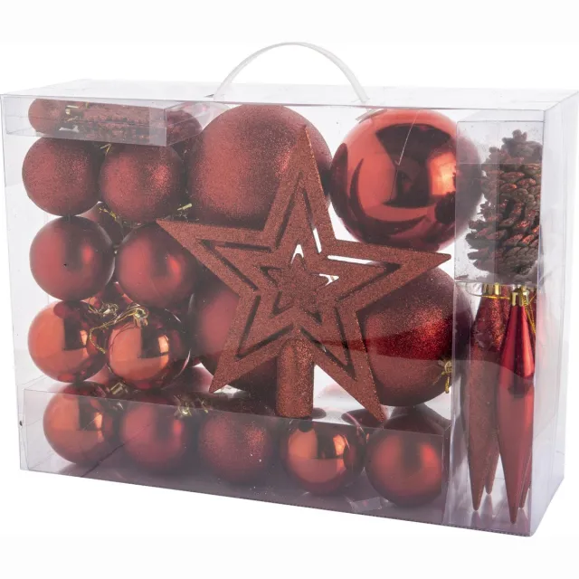 Cosy&Trendy 53x stuks kunststof kerstballen en kerstornamenten met ster piek rood mix