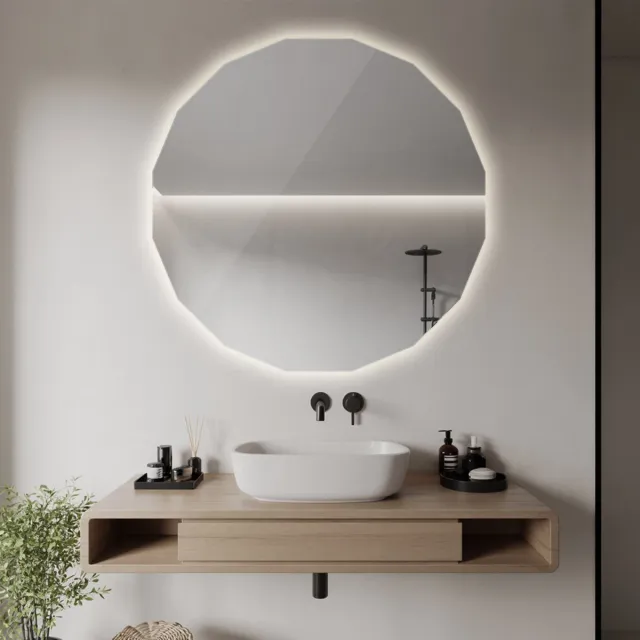 Coloray Geometrische LED Spiegel - Wielhoekige LED Spiegel - 100 cm x 100 cm - Badkamerspiegel Wielhoekig LED - Trendy Spiegel Vorm LED - Neutraal Licht - LED Spiegel Symmetrische Vorm - Design Spiegel Geometrisch LED Neutraal Wit