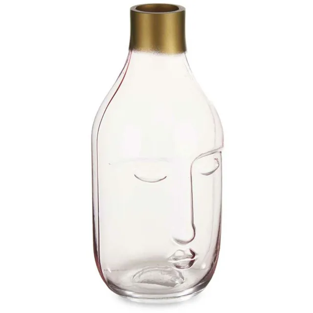 Giftdecor Bloemenvaas Crystal Face - luxe deco glas - roze transparant - 11 x 24 cm - gouden top