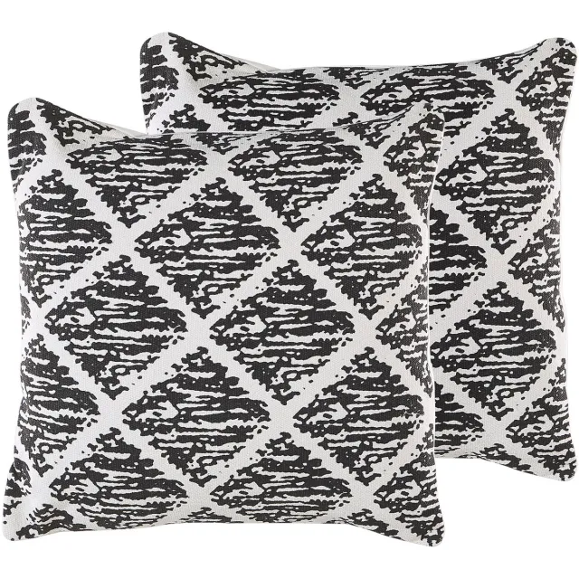 Beliani HAZRO - Sierkussen set van 2 - Crème - 45 x 45 cm - Katoen Zwart