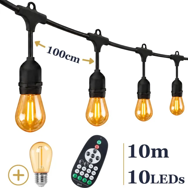 Odaily S14 Lichtsnoer 10m - 10 LEDs Amber - IP65 - Extra Warm Wit Licht - Dimbaar - Premium Kwaliteit