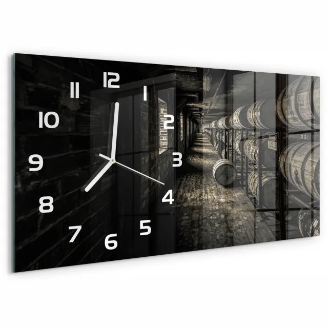 TULUP Wandklok - Bourbonvaten Klok Glas Met Opdruk - 60x30 cm - Zwart-wit Moderne Wandklok Glas - Witte handen - Rechthoekige Klok - Decoratieve Glazen Klok - Glazen Wandklok Design