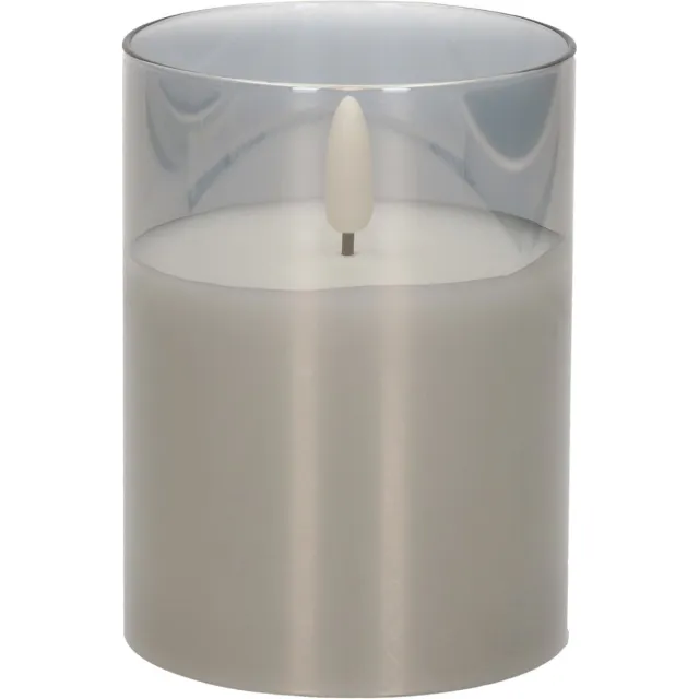 Cepewa LED Kaars - met timer - grijs - glas - 7 x 10 cm - met timer - Woondecoratie - Elektrische kaarsen