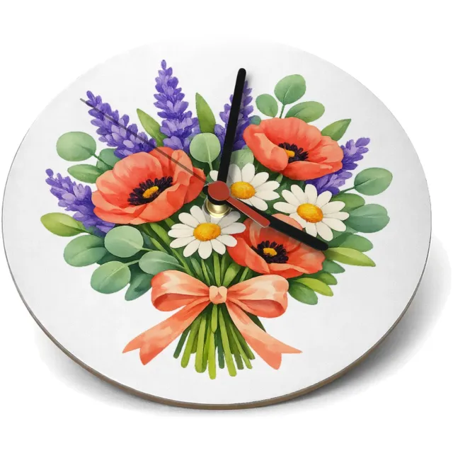 Mr Cadeautjes Klok rond Ø 19 - design Aquarel wilde bloemen boeket | cadeau Wit
