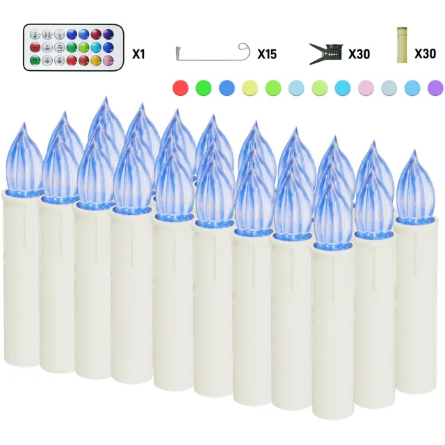 NAIZY LED Kaarsen 30 Stuks - RGB Kleurwisselend - Kerstboomkaarsen met Clip - Timer & Afstandsbediening - IP44 - Batterijen Inbegrepen - NAIZY Multicolour licht
