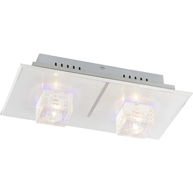 Globo Lighting Plafondlamp afstandsbediening plafondlamp glas woonkamerlamp chroom slaapkamerlamp, 24x decoratieve LED kleurwissel, 2x G4 stopcontacten, LxBxH 40x20,5x12,5cm zilver