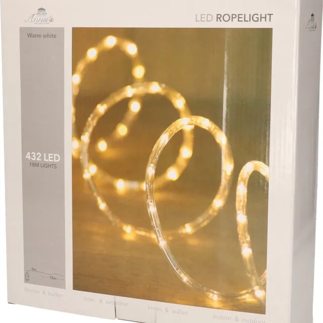 CBD Anna's Collection Kerstverlichting lichtslang - 432 led lampjes - warm wit - 18 m - transparant - slangverlichting