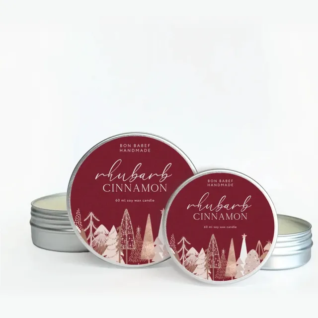 Bon Babef Geurkaars Rhubarb & Cinnamon – Kerstcollectie – 4 stuks - Sojawas Kaars – Vegan Wit