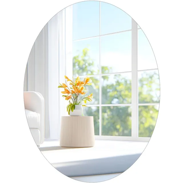 Famanu Ovale kleefspiegel van 40 x 30 cm, randloos en zelfklevend, decoratieve HD wandspiegel voor badkamer, entree en woonkamer Zwart