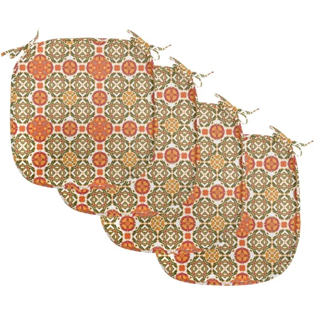 ABAKUHAUS Marokkaanse bekleding voor eetkamerstoelen, vintage oosterse tegels, decoratief waterdicht kussen met banden voor keukenzitplaatsen, 40 cm x 40 cm, 4 pack, oranje bordeauxrode smaragd Oranje Bordeaux Smaragd