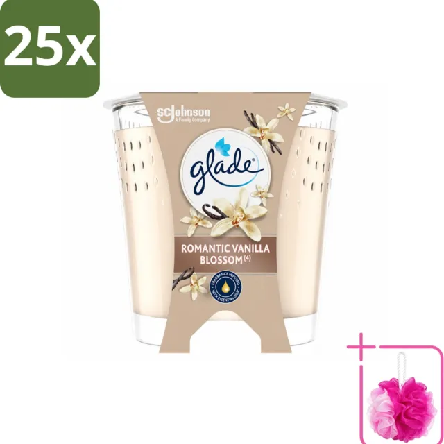 Glade 25 x Glade - Geurkaars Romantic Vanillebloesem - 100% Raapzaadwas & Vegan - 112 g - Bulkverpakking - Romantische kaars - Douchemop - Geurkaars crème