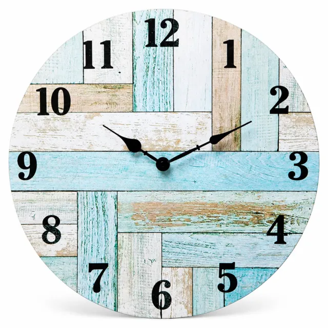 SWGOTA Ronde MDF-wandklok 14 inch met retro houtlook, zwarte cijfers en wijzers en stil uurwerk Bruin