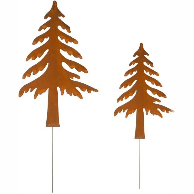 UNUS Tuinsteker kerstboom set van 2 in roestlook van metaal kerstdecoratie Bruin