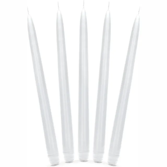 PartyDeco Dinerkaarsen - mat wit - 10x stuks - 24 cm - 5 Branduren - Kandelaar kaarsen