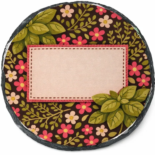 Mr Cadeautjes Leisteen rond Ø 14 - design Een handgemaakte keukenprint met kruiden en labelkaart | cadeau Wit