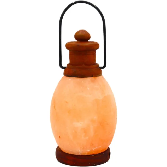 Pink Gold Zoutlamp Nachtlampje USB – Lantern Tafellamp – 8 x 8 x 15 cm – Met Houten Voet – LED Verlichting Orange