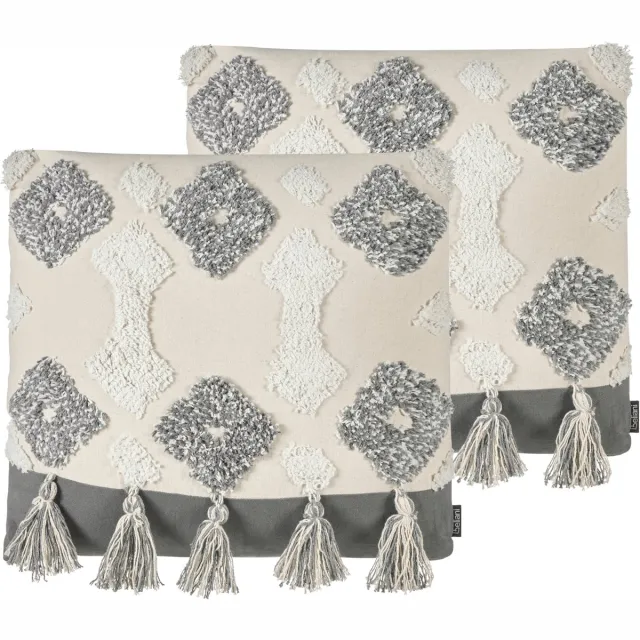 Beliani ALOCASIA - Sierkussen set van 2 - Grijs - 45 x 45 cm - Katoen Beige