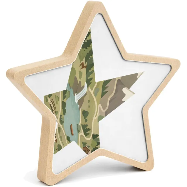 Mr Cadeautjes MDF fotolijst ster 14 x 13,5 - design Een gestileerde bergregio met wandelroutes, hutten en kleine | cadeau Wit