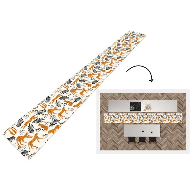 KitchenYeah Keukenloper - Keukenmat - Patronen - Bladeren - Jachtluipaard - 400x50 cm - Keuken vloerkleed Multicolor