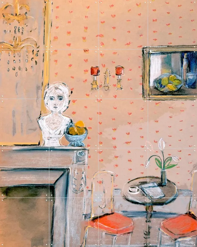 IXXI Still Life Villa Des Pres, Leigh Viner - 80 x 100 cm - Grote wanddecoratie en posters - Vintage, Kleurrijk, Illustraties, Aquarel, Woonkamer Roze