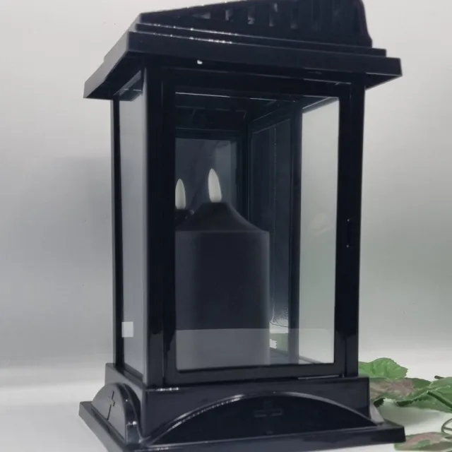 Subito Lantaren - Zwart - kruis - incl. LED - Warm wit - Windlicht - Graflantaarn - Grafdecoratie