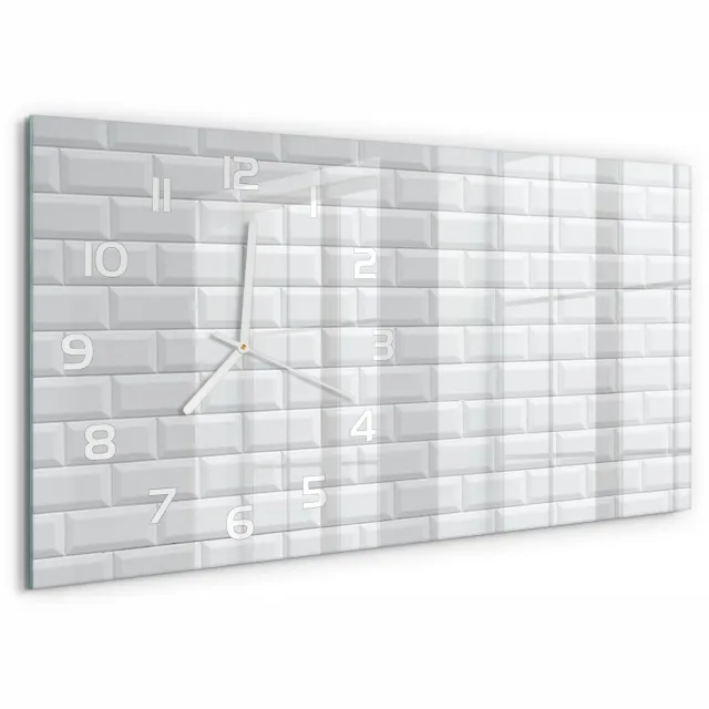 TULUP Wandklok - Keramische muur Glazen Wandklok Design - 60x30 cm - Wit Klok Glas Met Opdruk - Witte handen - Rechthoekige Klok - Wandklok Glas Met Motief - Decoratieve Glazen Klok