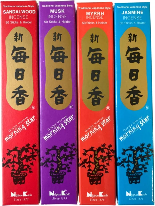 Morning Star 4-pack wierook stokjes - Jasmijn - Mirre - Musk - Sandalwood Multi