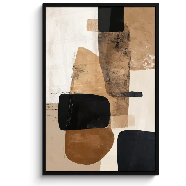 FrameYourWall Poster in lijst - Fotolijst 80x120 cm - Posters - Vlakken - Abstract - Zwart - Strepen - Posterlijst zwart - Decoratie - Wanddecoratie woonkamer - Muurdecoratie slaapkamer