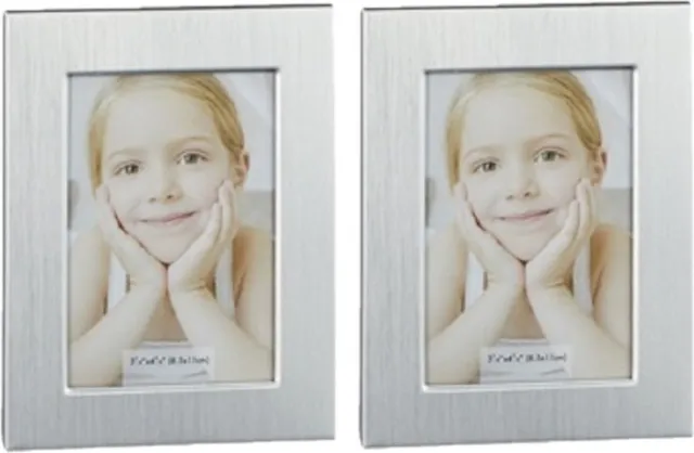 Cepewa Set van 2x stuks aluminium fotolijst zilver rechthoekig geschikt voor een foto van 5,5 x 8 cm - Fotolijstjes