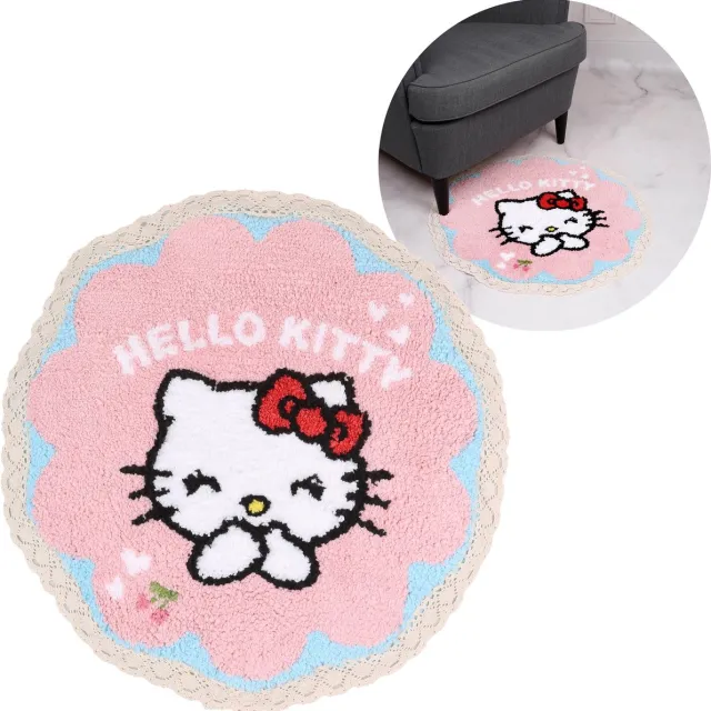 Hello Kitty Ronde deken, roze, antislip, met kant 60x60cm Rosa