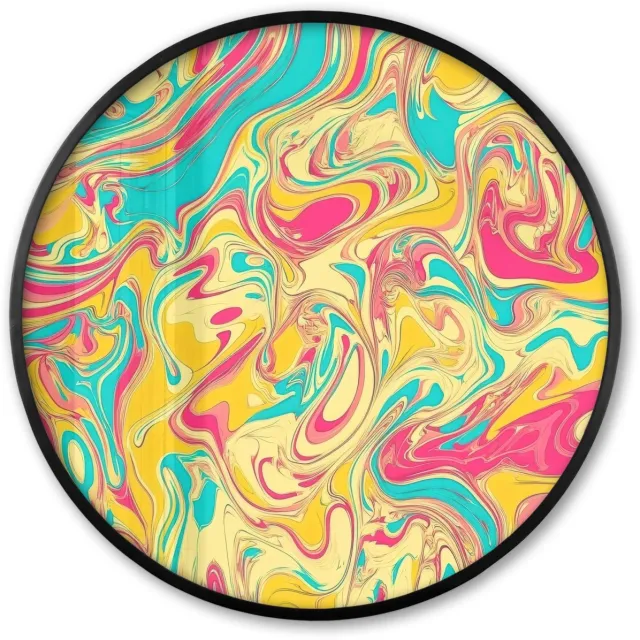 FrameYourWall Poster in lijst Rond - Fotolijst 80x80 cm - Posters - Geel - Roze - Blauw - Retro - Ronde posterlijst zwart - Decoratie - Wanddecoratie woonkamer - Muurdecoratie slaapkamer Abstract