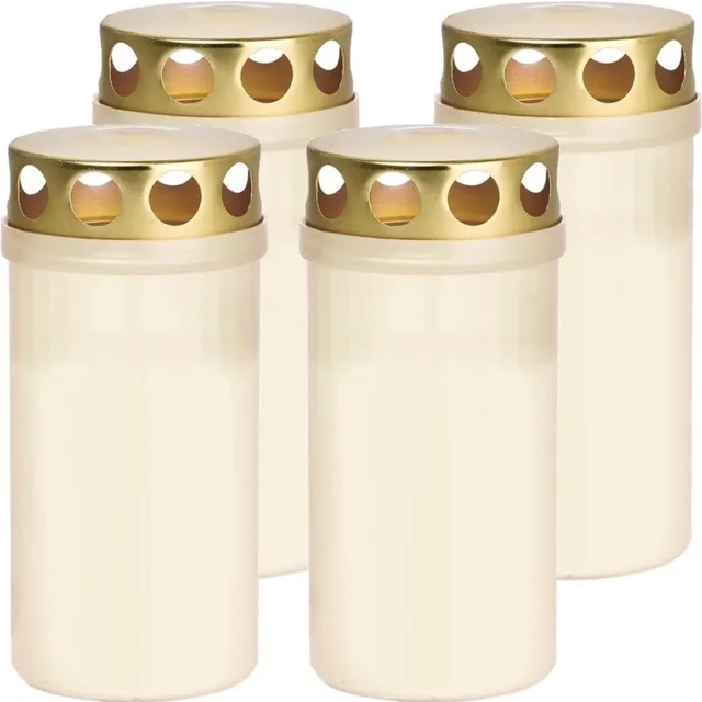Trend Candles 4x Witte grafkaarsen/gedenklichten met deksel 6 x 12,6 cm 2 dagen - Gedenkkaars - Graflicht/herdenkingslicht