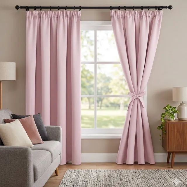 Maison Elara Verduisteringsgordijn met Plooiband en Riemen, Roze, 117x137 cm (B x H), 2 stuks